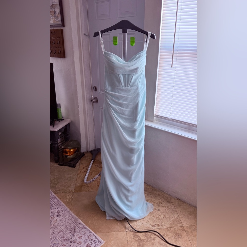Azazie Light Blue/Mint Draped Wedding Dress
